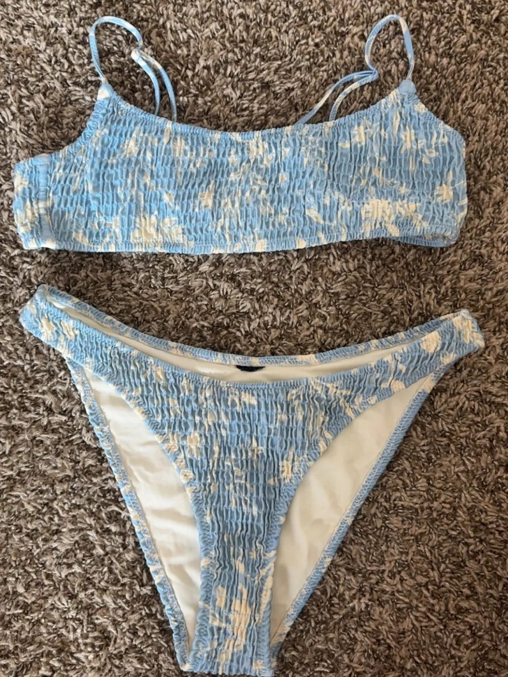 triangl swimwear Light Blue & White Smocked Bikini Set